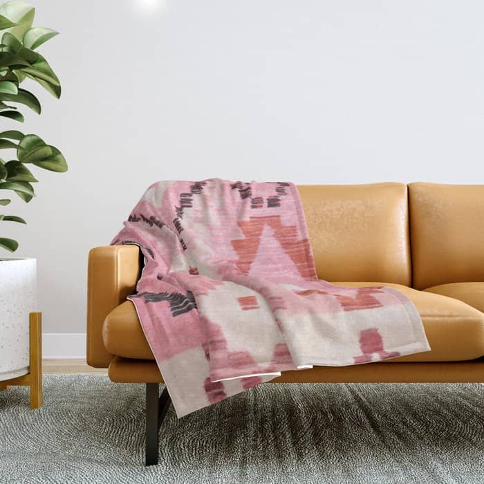 Moroccan Berber Rug Design No.60 - Multicolor, Pink Throw Blanket