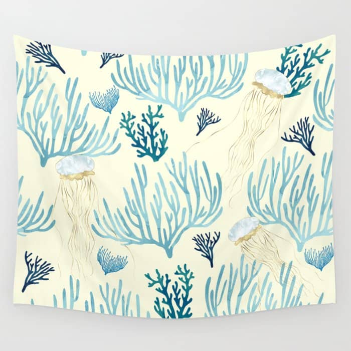 Jellyfish And Coral-Yellow Wall Tapestry