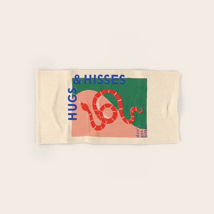 Vintage Snake, Retro Illustration And Typography  Bath Towel