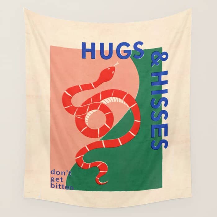 Vintage Snake, Retro Illustration And Typography  Wall Tapestry