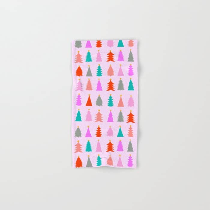 Christmas Tree Pattern On Pink Bath Towel