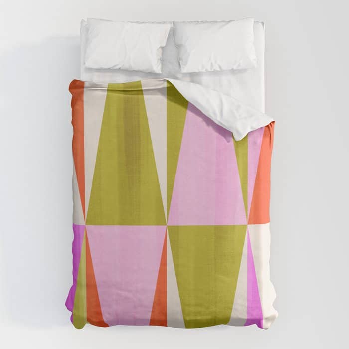 Mid Mod Diamond Pattern 1. Textured Pink Green  Duvet Cover