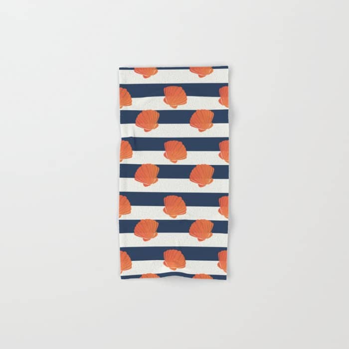 Orange Clamshell And Navy Stripes Bath Towel