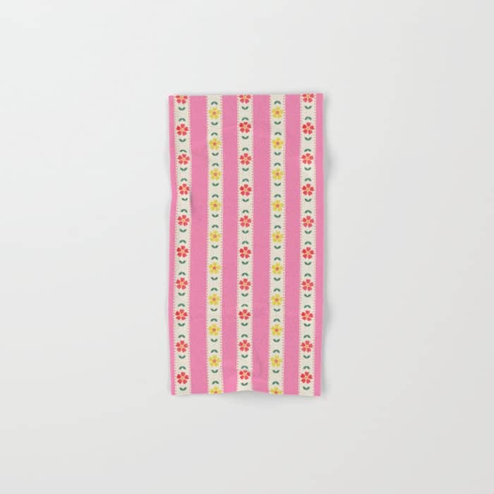 Granny Style Vintage Florals On Pink Stripes Bath Towel