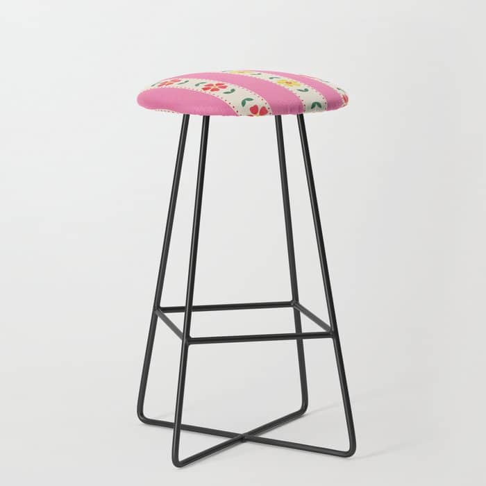 Granny Style Vintage Florals On Pink Stripes Stool