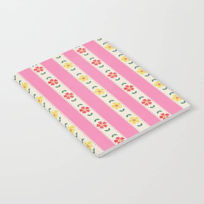 Granny Style Vintage Florals On Pink Stripes Notebook