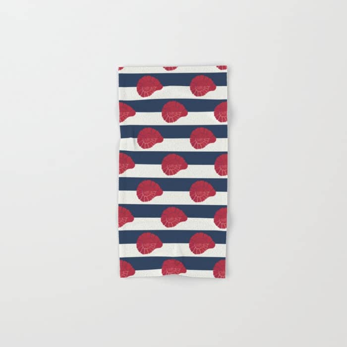 Red Nautilus Shell And Navy Stripes Bath Towel