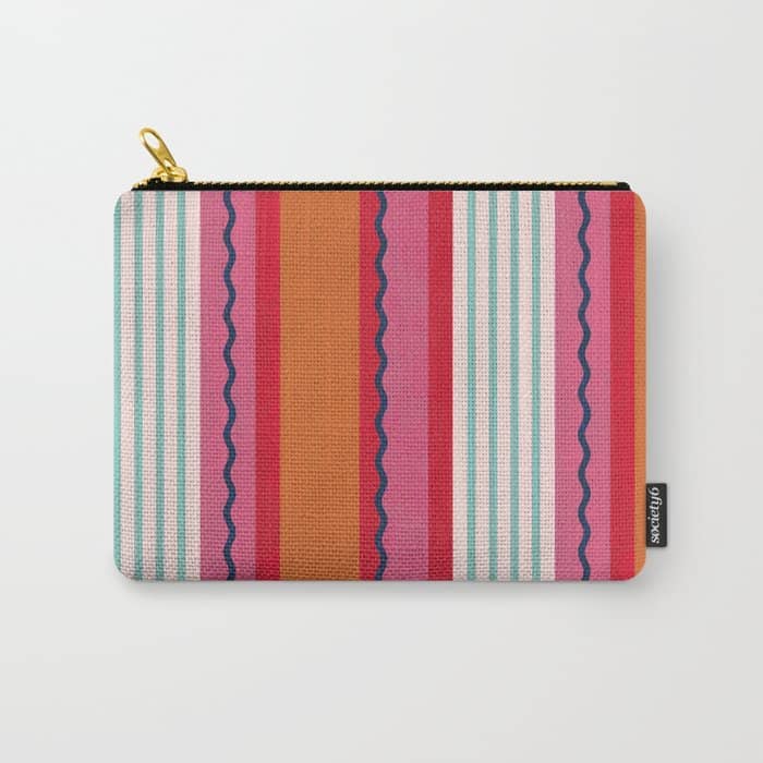 Bold Color Play Pink And Orange Stripes Carry All Pouch