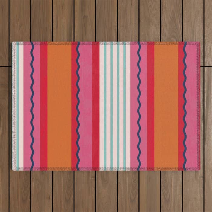 Bold Color Play Pink And Orange Stripes Outdoor Rug