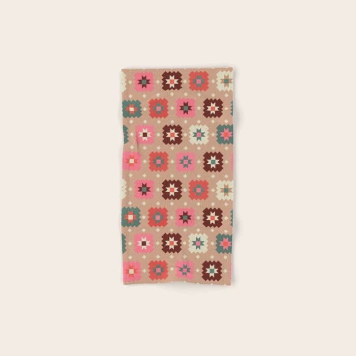 Festive Winter Quilt Tiles With Stars Bath Towel