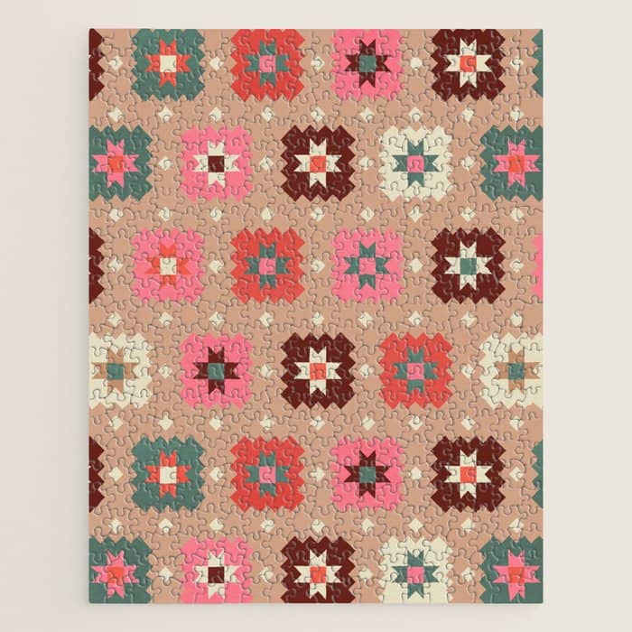 Festive Winter Quilt Tiles With Stars Jigsaw Puzzle