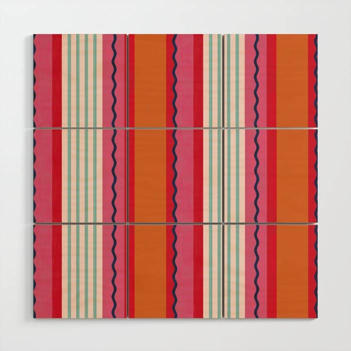 Bold Color Play Pink And Orange Stripes Wood Wall Art