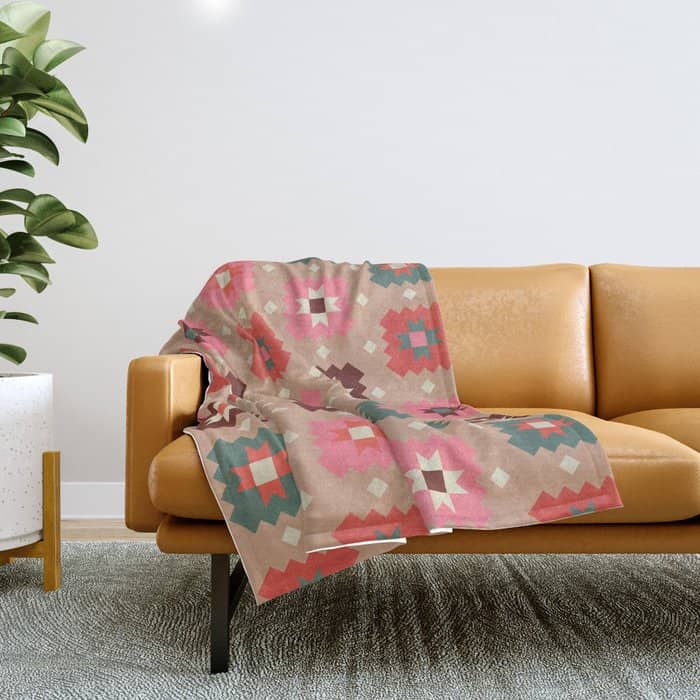 Festive Winter Quilt Tiles With Stars Throw Blanket