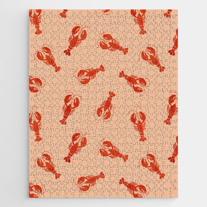 Classic Red Lobsters Pattern On Peach Jigsaw Puzzle