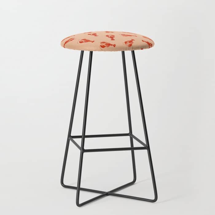 Classic Red Lobsters Pattern On Peach Stool