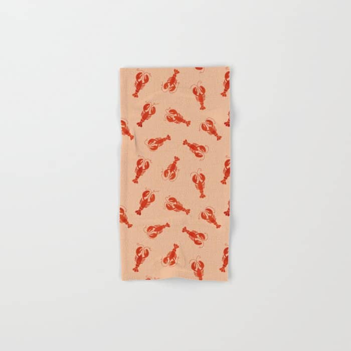 Classic Red Lobsters Pattern On Peach Bath Towel