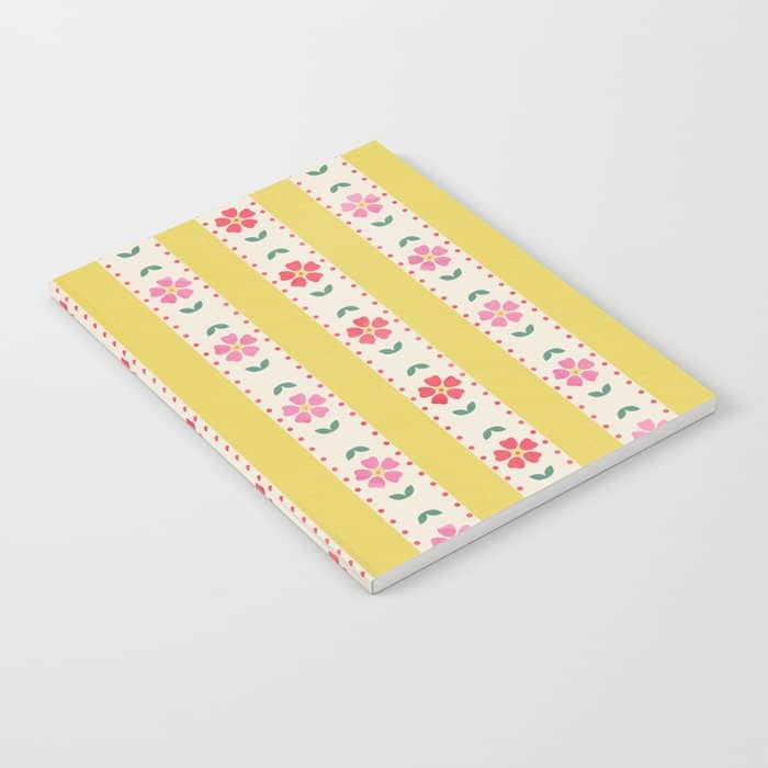 Granny Style Vintage Florals On Yellow Stripes Notebook