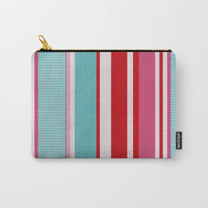 Bold Color Play Pink And Turquoise Stripes Carry All Pouch