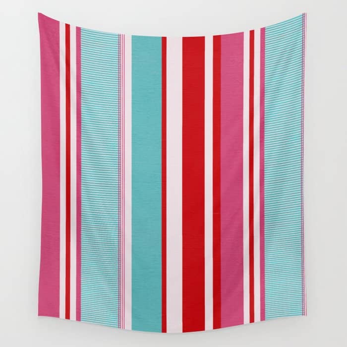 Bold Color Play Pink And Turquoise Stripes Wall Tapestry