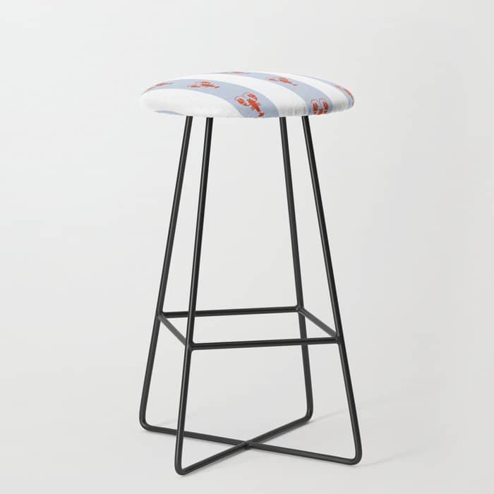 Red Lobsters On Hand-Painted Blue Stripes Stool
