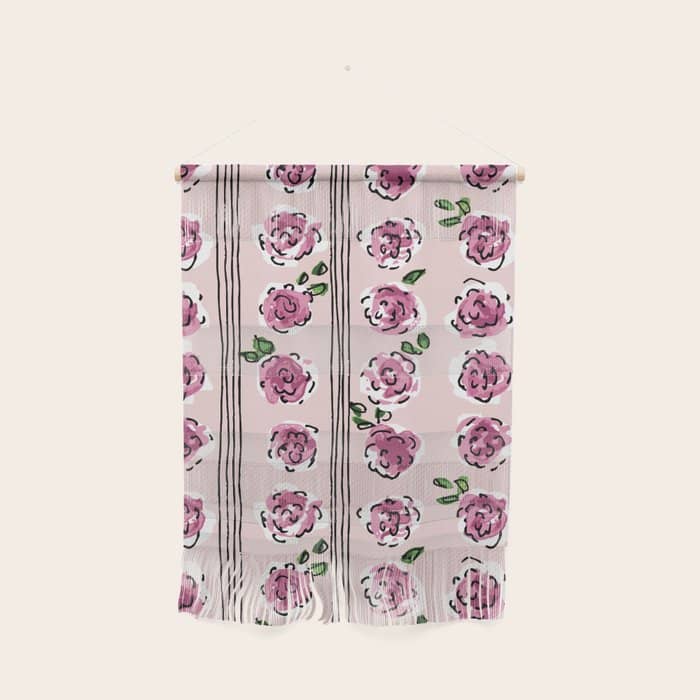 Romantic Rose Pattern - Sweet Midcentury Flowers Wall Hanging