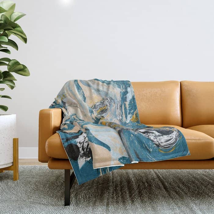Tide Pool: A Blue, Yellow, And Peach Abstract Painting By Alyssa Hamilton Art Throw Blanket