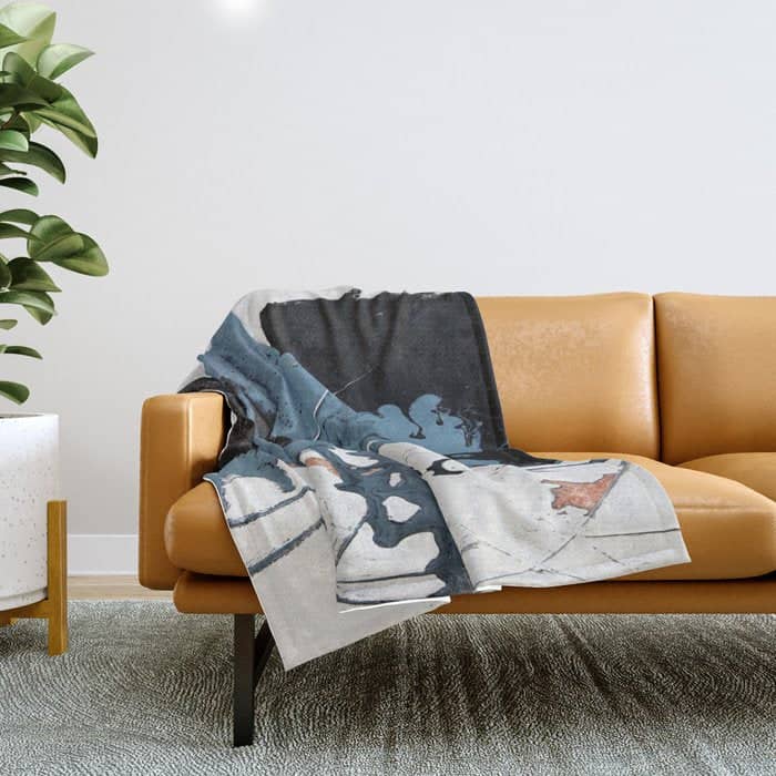 Black Diamond: A Minimal, Abstract Mixed-Media Piece In Black And Blue By Alyssa Hamilton Art Throw Blanket