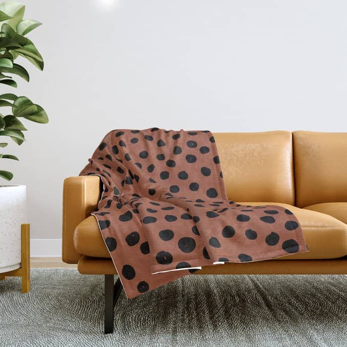 Leopard Print Rust Animal Print Brushstroke Polka Dots Dalmatian Cheetah Spots Boho Decor Minimal Throw Blanket