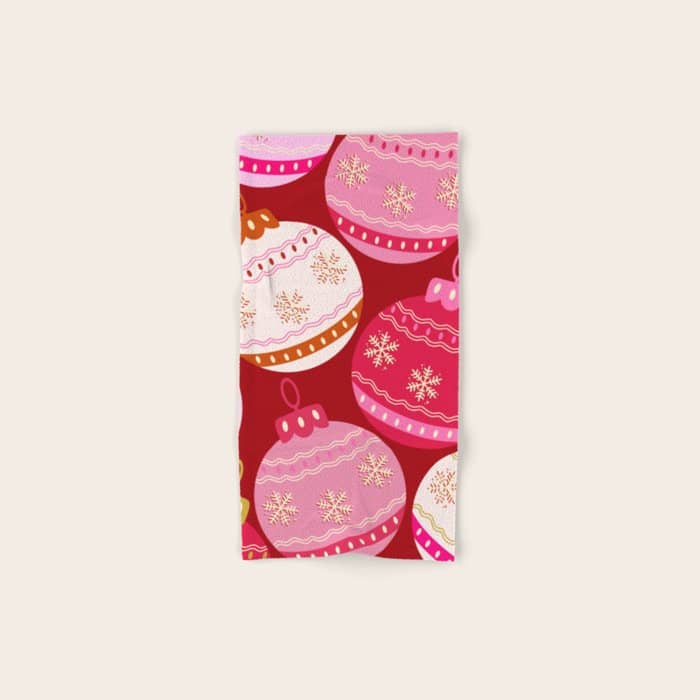 Pink Christmas Decorations Retro Baubles Bath Towel