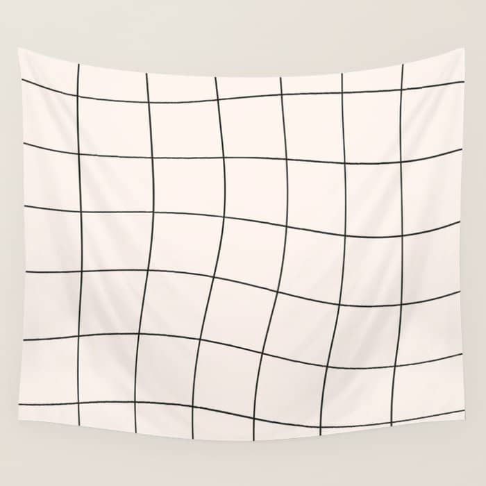 Retro Warped Grid Black And White Wall Tapestry