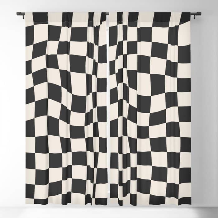 Black And White Wavy Checkered Pattern Window Curtain