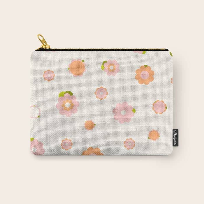 Peach Pink And Orange Flowers Pattern Carry All Pouch