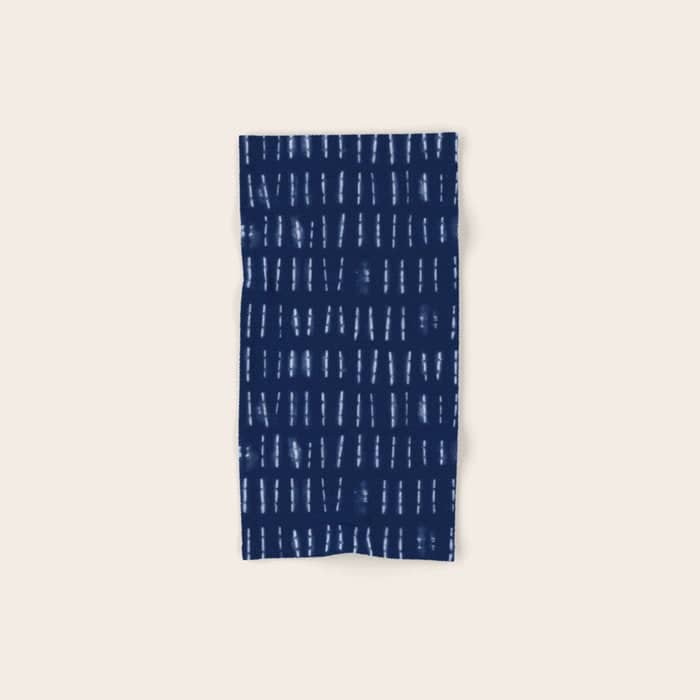 White Stripes Over Blue Shibori Tie Dye Pattern Bath Towel