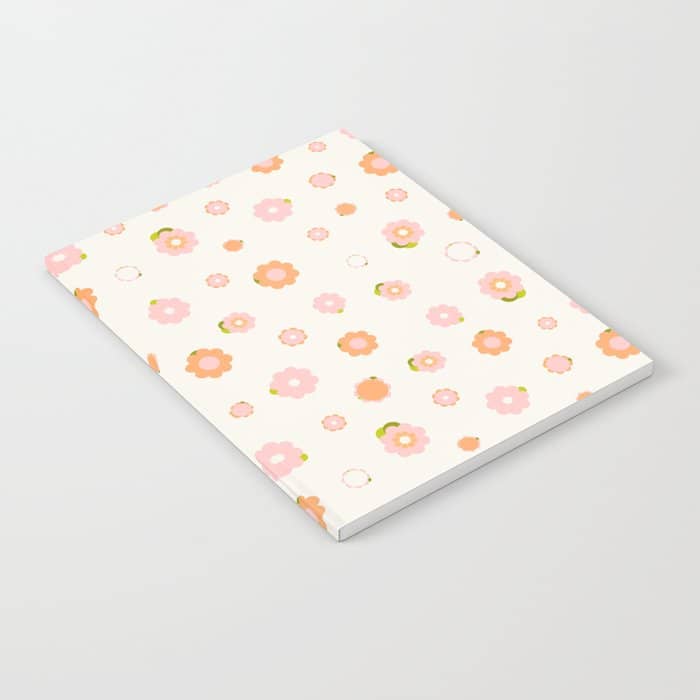 Peach Pink And Orange Flowers Pattern Notebook