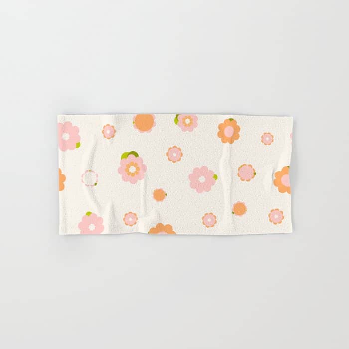 Peach Pink And Orange Flowers Pattern Bath Towel
