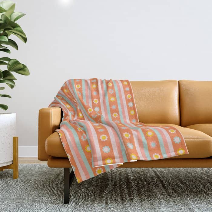 Groovy 70s Flowers & Stripes Throw Blanket