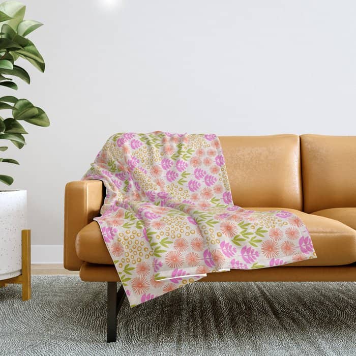 Retro Tropical Flora Pattern Throw Blanket