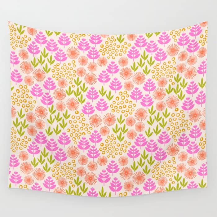 Retro Tropical Flora Pattern Wall Tapestry