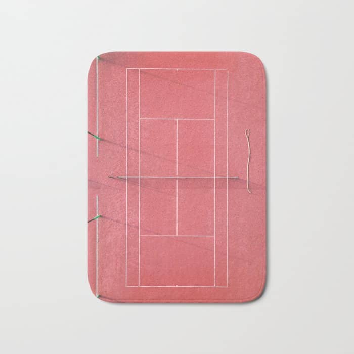 Pink Tennis Court At Sunrise | Colorful Drone Aerial Photography Art | Sports Field Print Bath Mat