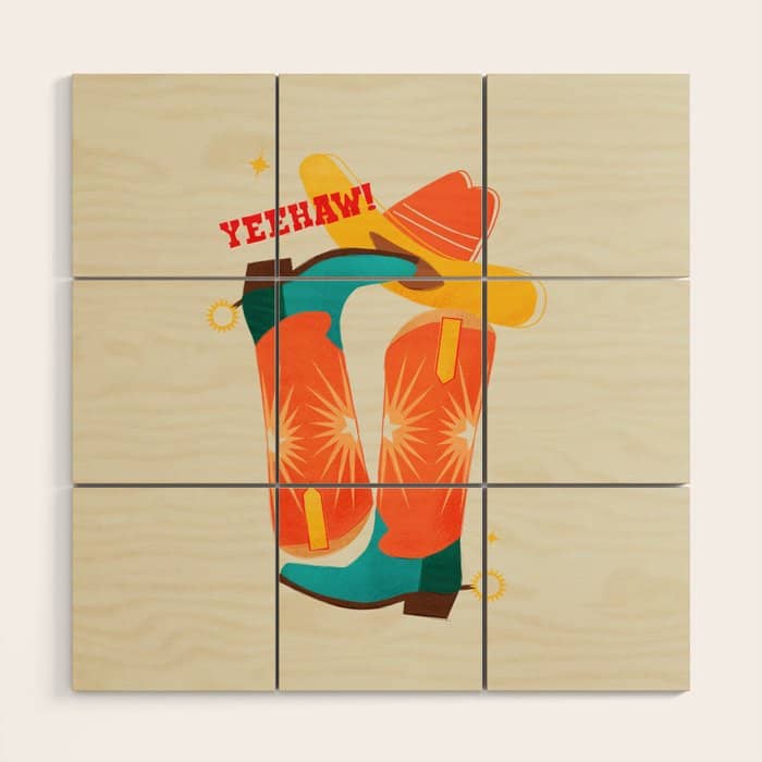 Yeehaw! Bright Cowboy Boots Wood Wall Art