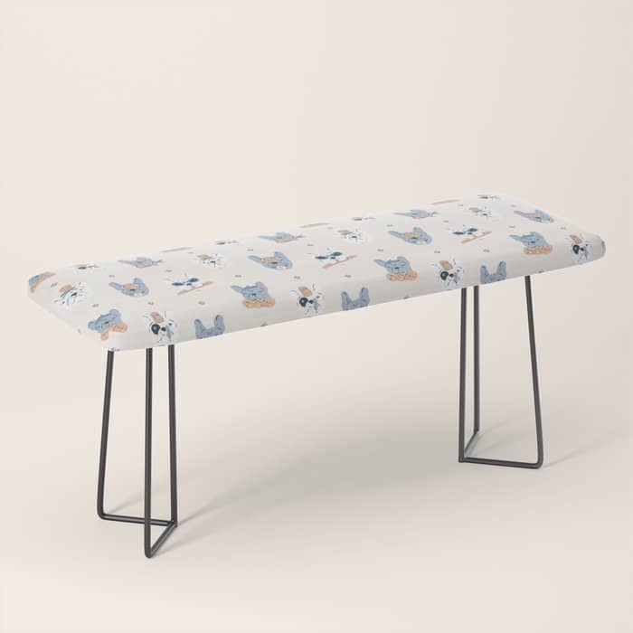 French Bulldogs With Pastries In Blue Bench