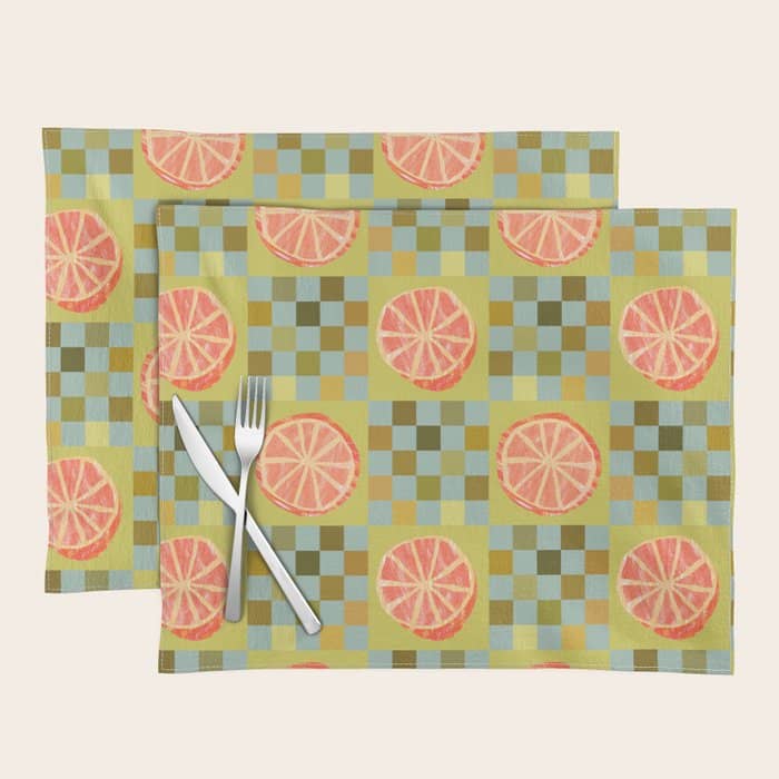 Checkered Citrus Fruit In Sage & Orange Placemat