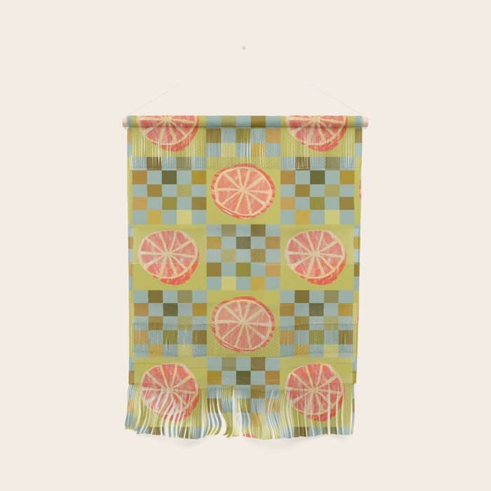 Checkered Citrus Fruit In Sage & Orange Wall Hanging