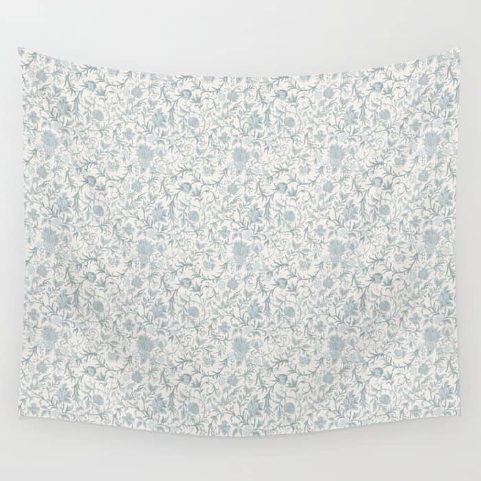 Hand Drawn Jacobean Floral - Teal Beige Wall Tapestry