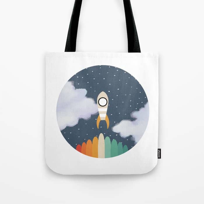 Space Rocket Print, Galaxy Outer Space Pattern Tote Bag