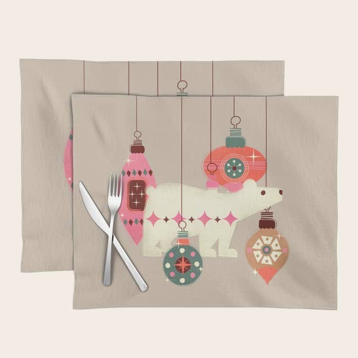 Festive Baubles With A Polar Bear Placemat