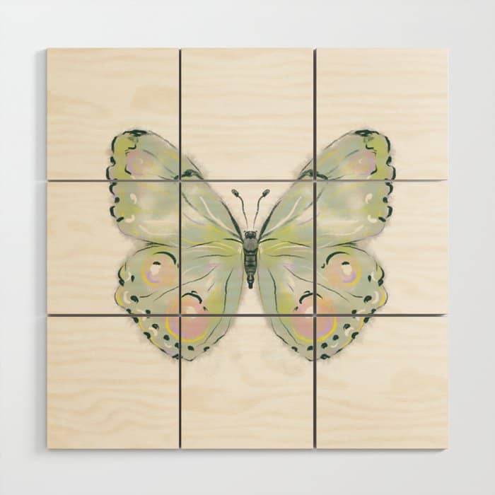 Exquisite Light Green Watercolour Butterfly Wood Wall Art