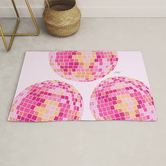 Disco Balls Illustration (Pink/Yellow Palette) Rug