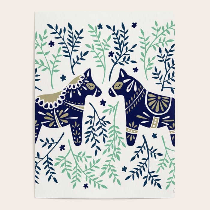 Swedish Dala Horse - Navy & Mint Palette Poster