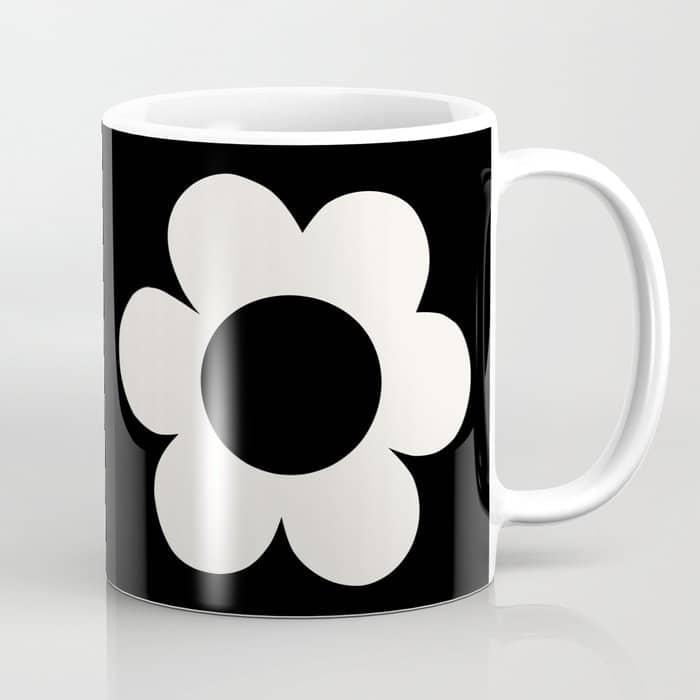 La Fleur | 06 - Retro Floral Print Black And White Flower Coffee Mug